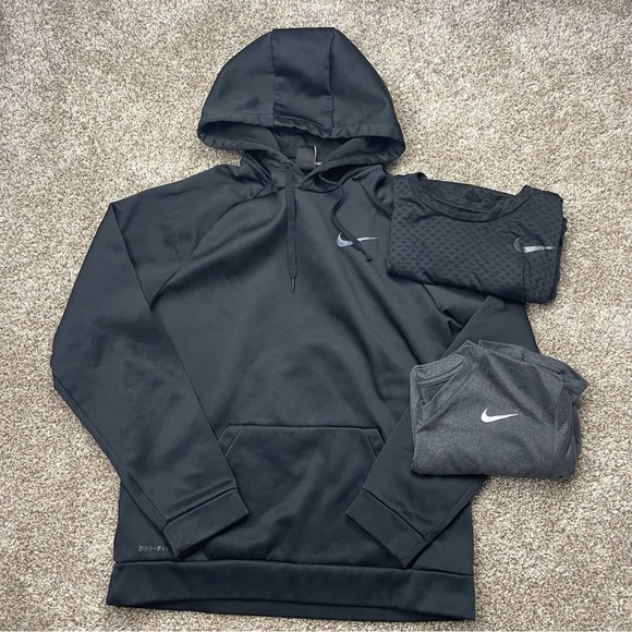 Nike Other - Nike Bundle 2 Shirts & 1 popover hoodie black gym BTS athletic workout gear